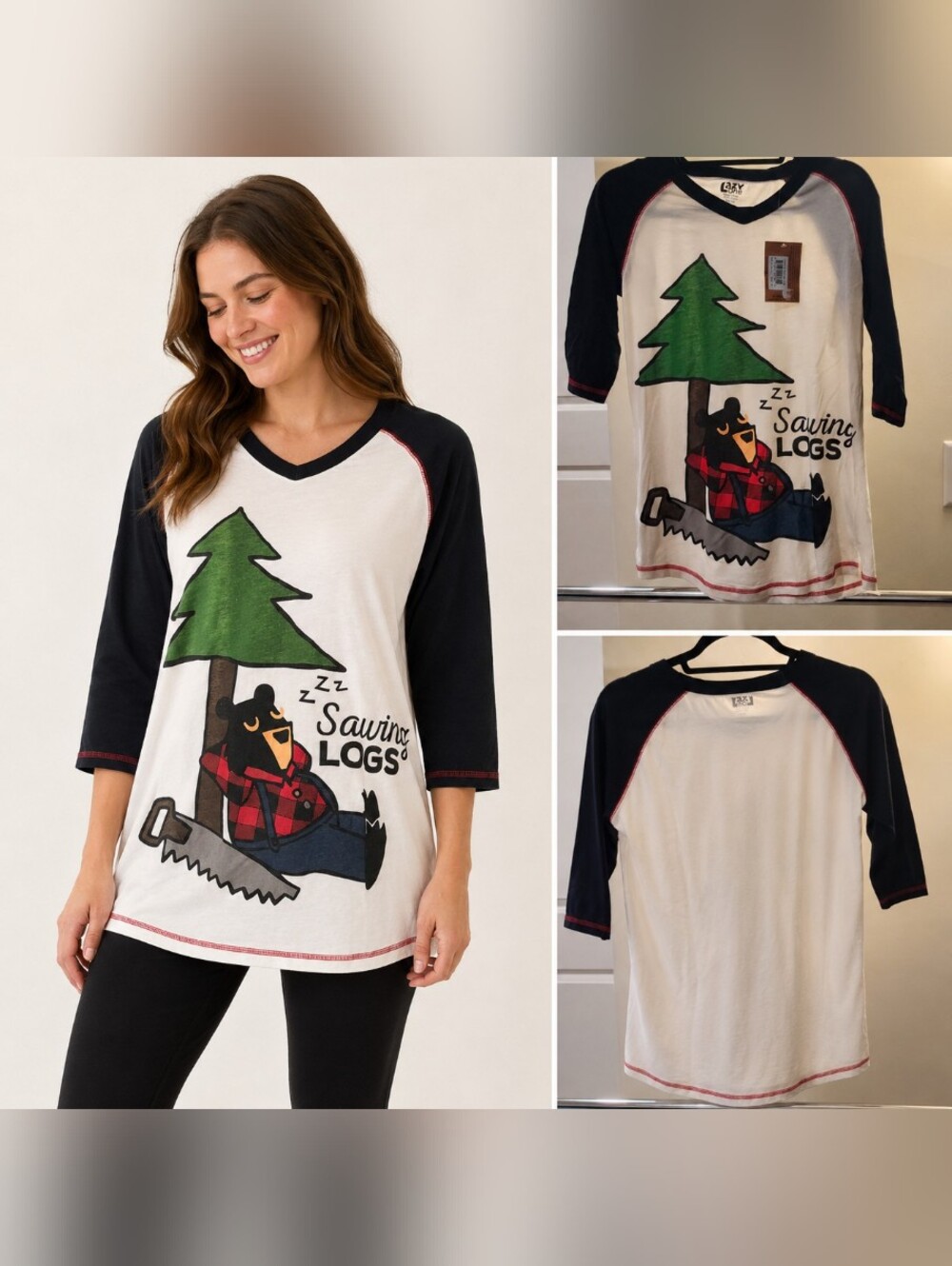Cotton pajama top, Lazy One Sawing Logs graphic tee